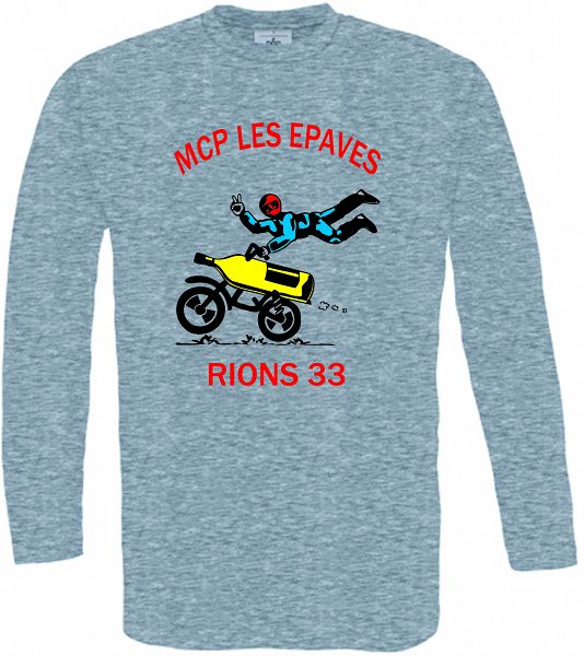 Tee shirt manche longue, flocage pour un moto club en flock (feutrine) qui donne un toucher velours